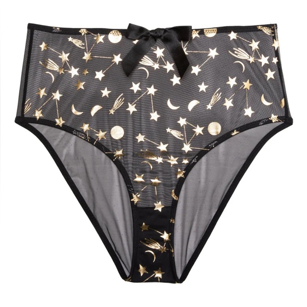 Bettie page lingerie | Solar Black & Gold Cosmic Print High Waist Brief, medium